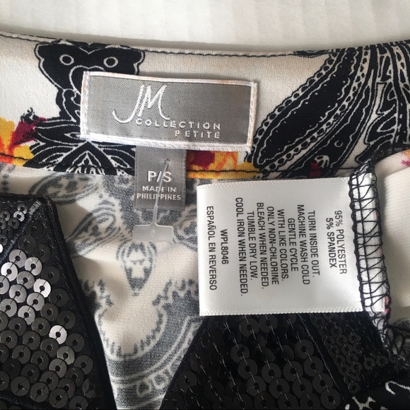 MJ Collections Women’s Size SP Floral Sequin Blouse Top Shirt Long Sleeve - Picture 8 of 12